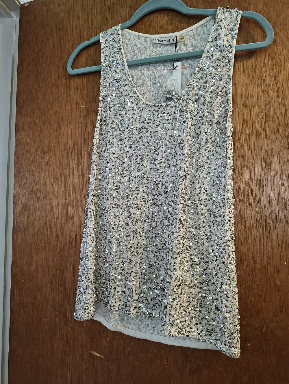 NWT Alice + Olivia Pale Gold Beaded Sequin Tank Top Size Medium